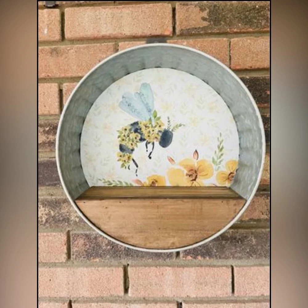 *Home Sweet Home Circular Bee Shelf Galvanized Metal and Wood